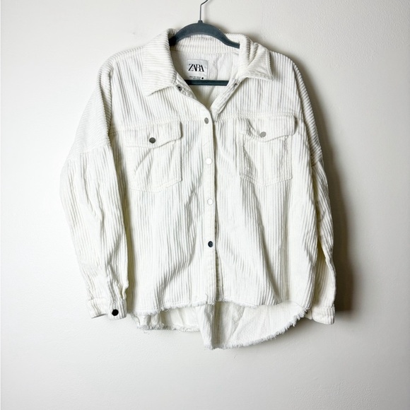 ZARA • Women’s Corduroy White Jacket with Pockets Size Medium - Picture 1 of 5